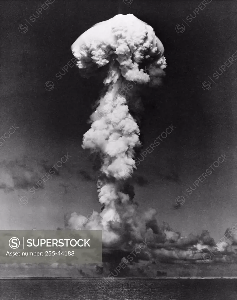 Mushroom cloud formed by an atomic bomb explosion