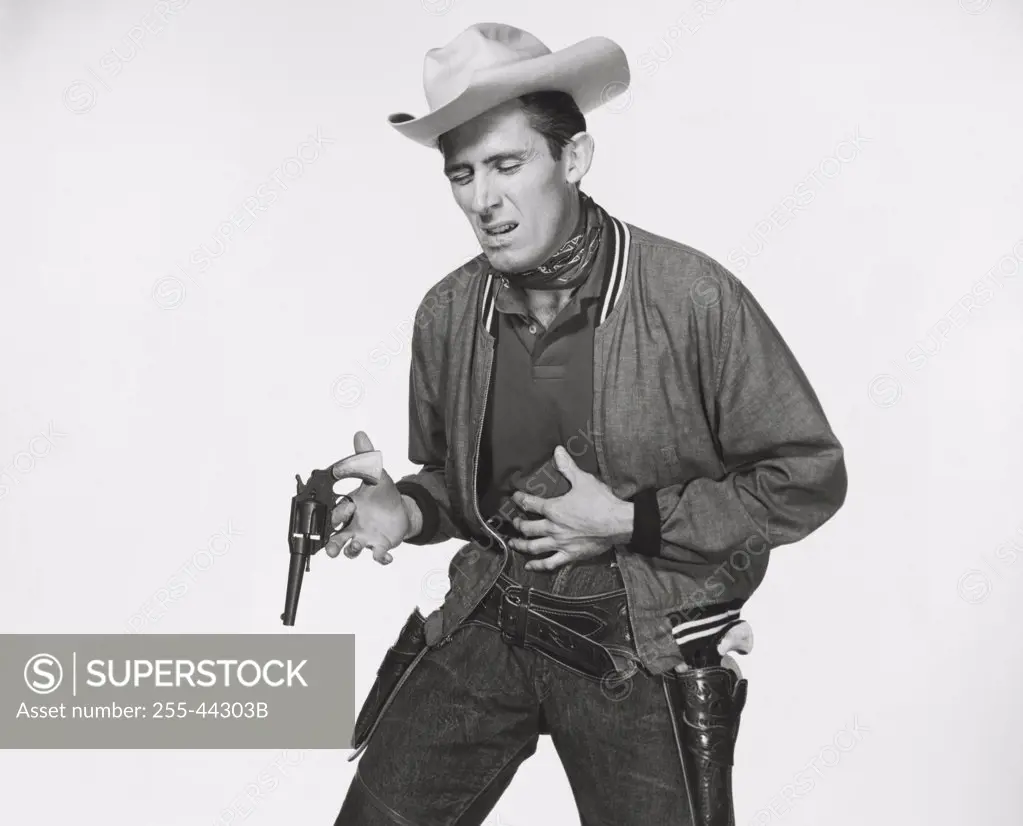 Cowboy pretending to be shot