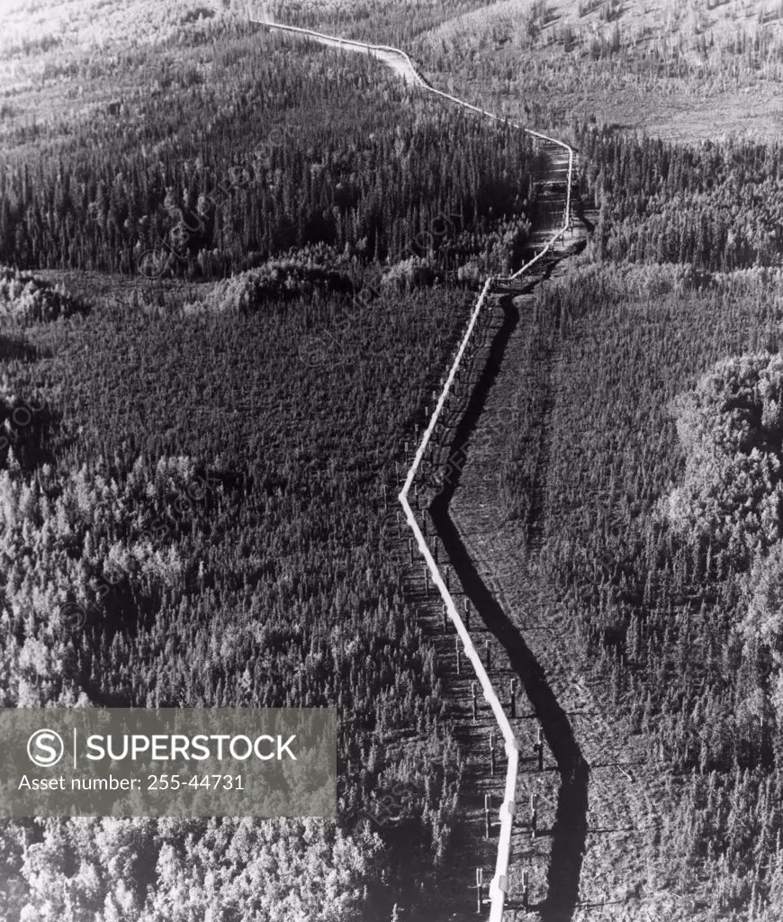High angle view of an oil pipeline passing through a landscape, Trans Alaska Pipeline, Alaska, USA