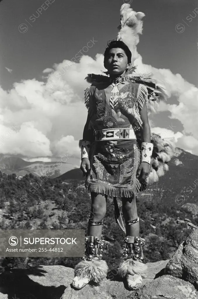 Vintage Photograph. Young boy of Tewa Tribe in New Mexico.