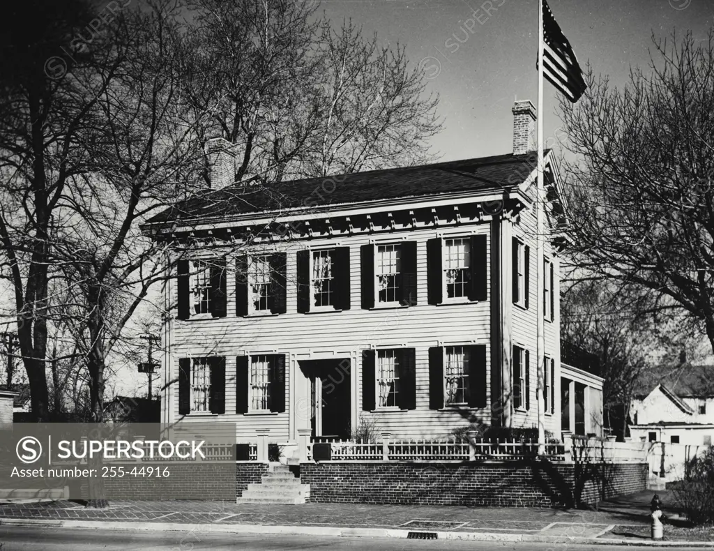 Vintage Photograph. Facade of a house, Lincoln Home National Historic Site, Springfield, Illinois, USA