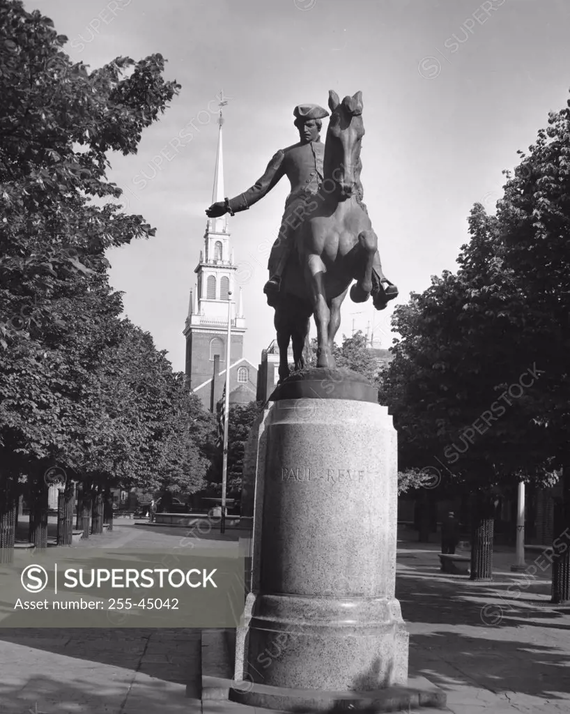 USA, Massachusetts, Boston, Low angle view of Paul Revere Statue