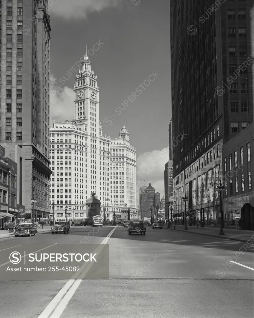Vintage Photograph. Looking north on Michigan Avenue showing the Wrigley Building, Chicago, Illinois