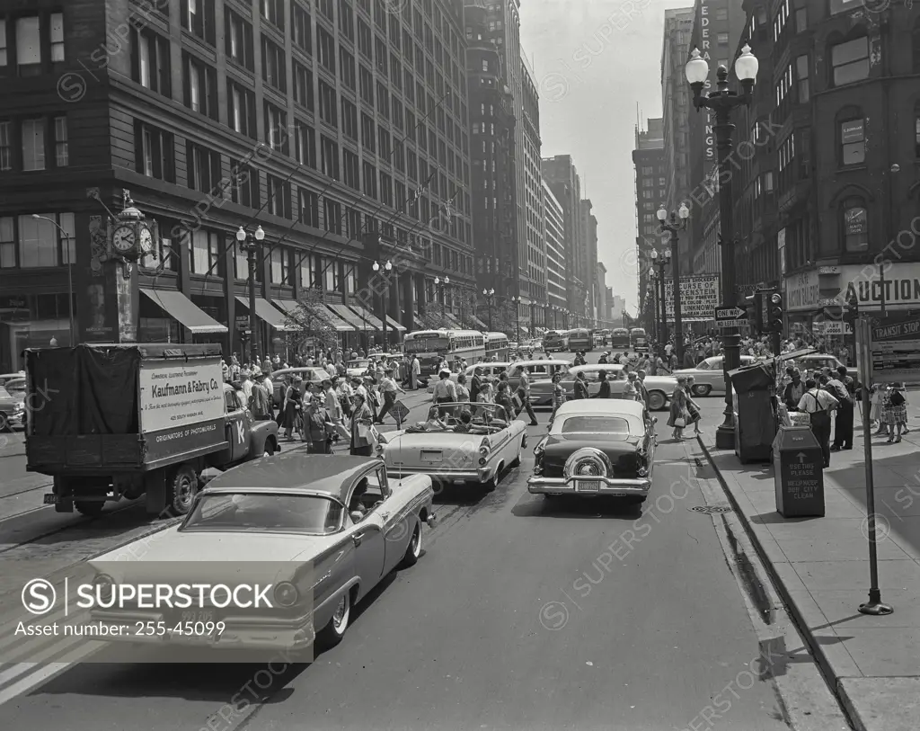 Vintage Photograph. View looking south on State Street at Randolph Street. Frame 1