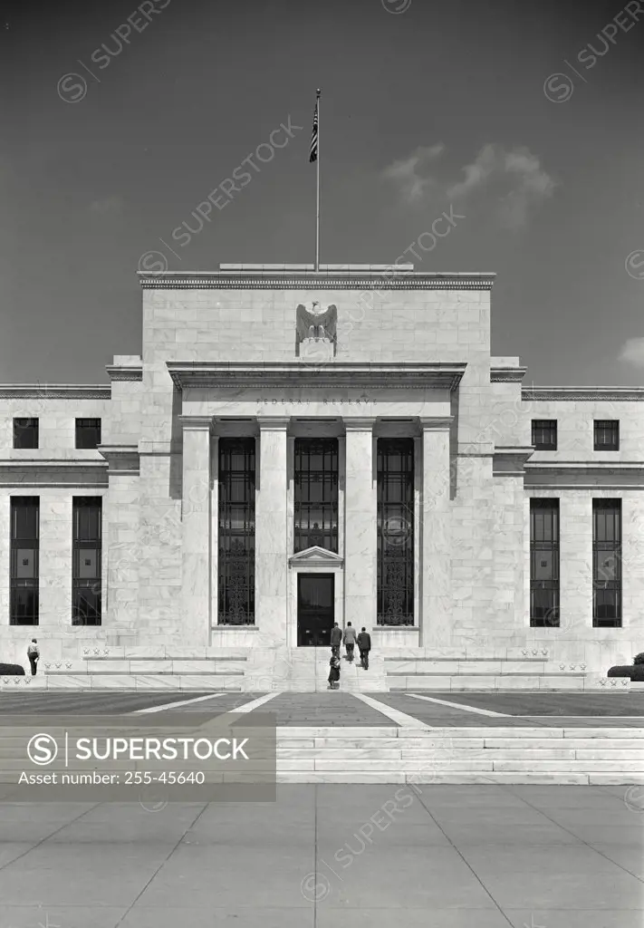 Vintage photograph. Facade of a government building, Federal Reserve Building, Washington DC, USA