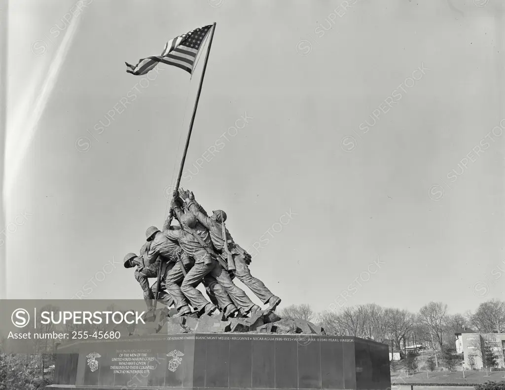 Vintage Photograph. The US Marine Memorial in Arlington National Cemetery, Washington, DC depicting the Flag raising on Mt Suribachi, Iwo Jima, in World War II on Feb 23, 1945