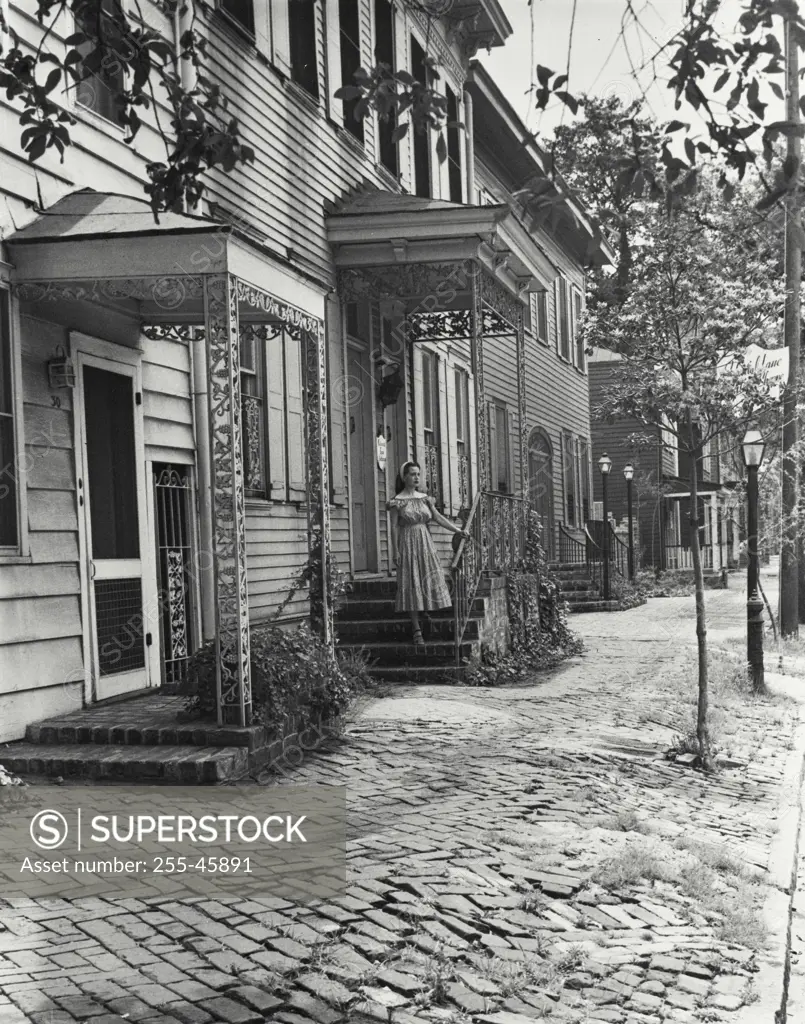 Vintage Photograph. Quaint street in old Savannah, Georgia (East Broad Street)