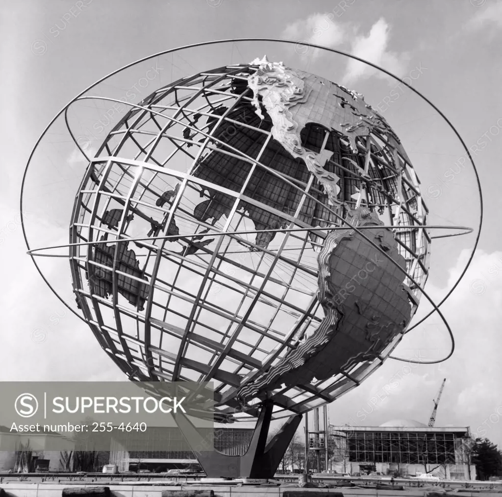 Low angle view of a sculpture of a globe, Unisphere, 1964 New York World's Fair, Queens, New York City, New York, USA