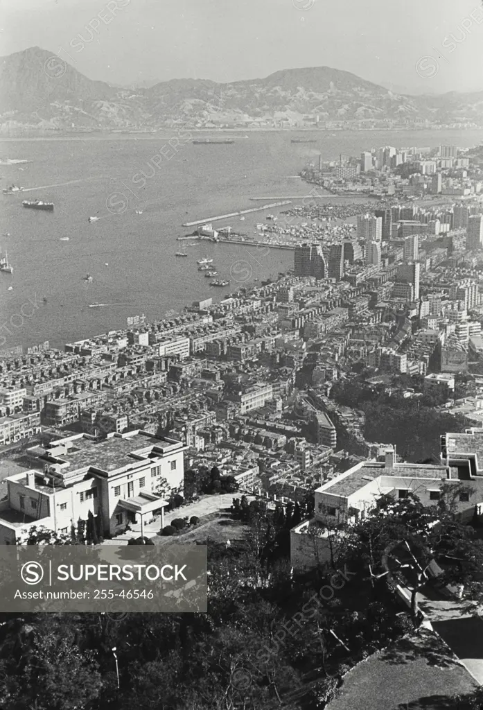 Vintage Photograph. Overall view of the city of Hong Kong from what is called "The Peak"