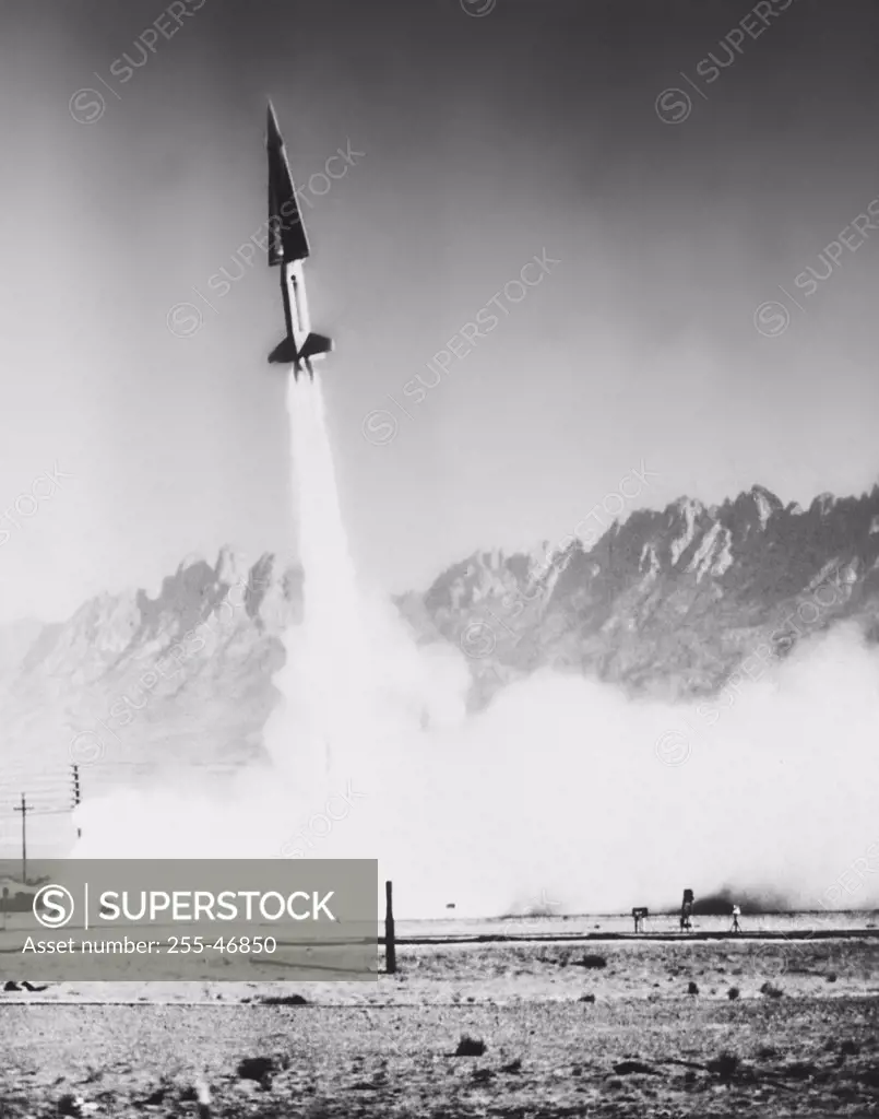 Low angle view of a missile taking off, Nike-Hercules Missile, White Sands, New Mexico, USA