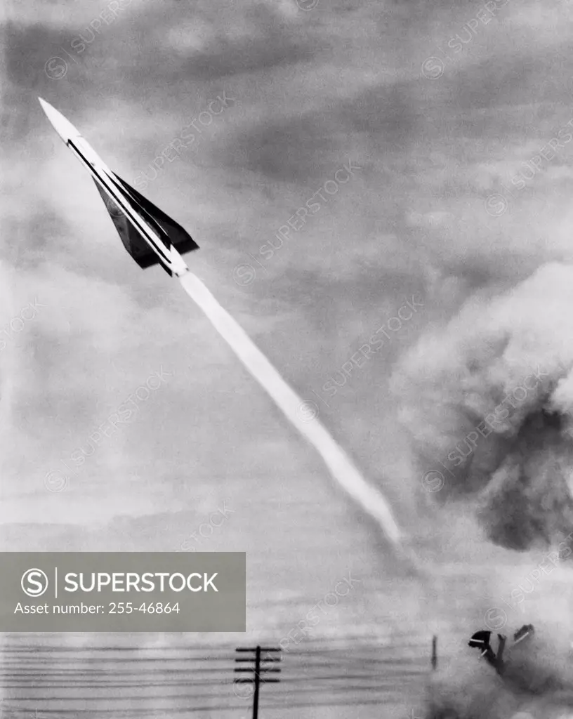 Low angle view of a missile taking off, Hawk Guided Missile, White Sands Missile Range, Otero County, New Mexico, USA