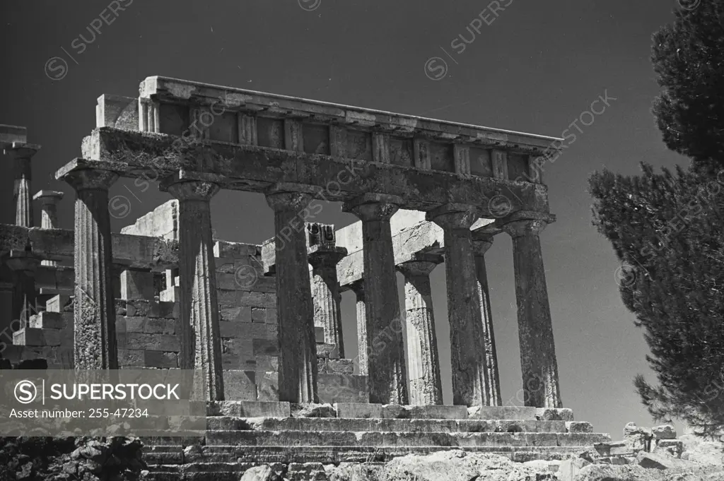Vintage Photograph. Island of Aegina - Temple of Aphia in Greece.