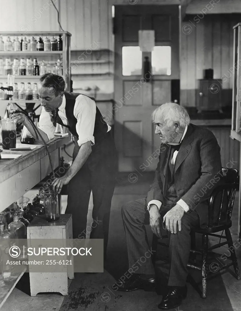 Vintage photograph. One of the last photographs of Thomas A Edison in his laboratory