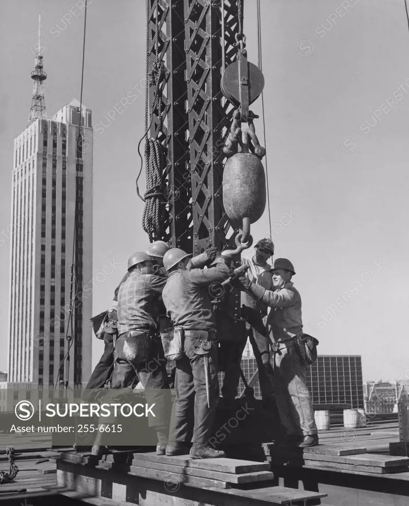 Workers on a construction site, Seagram Building, Park Avenue, New York City, New York State, USA
