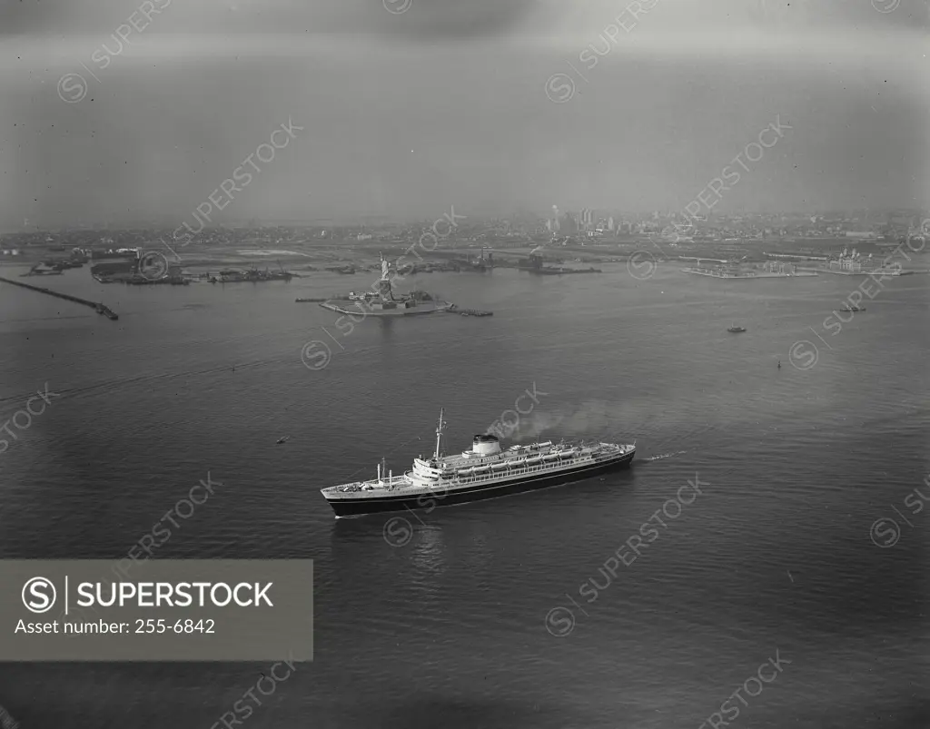 Vintage Photograph. SS Andrea Doria passing Statue of Liberty, New York City