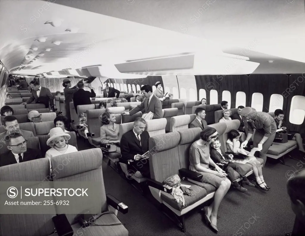 Passengers traveling in an airplane, Boeing 747
