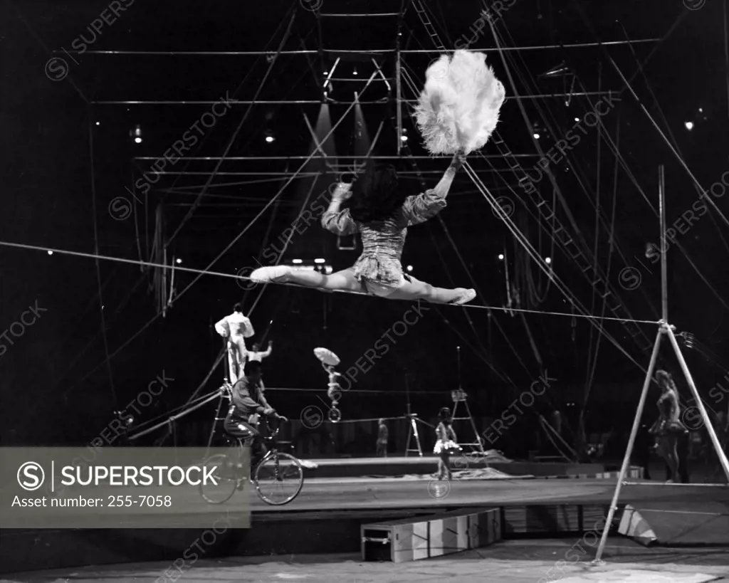 Tightrope walker performing in a circus