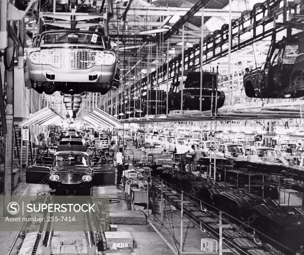 Cars being assembled in an automobile manufacturing plant, Japan