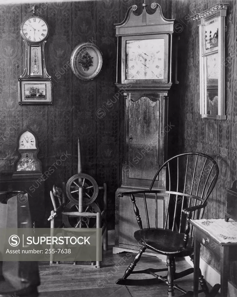 Antique clocks in a living room