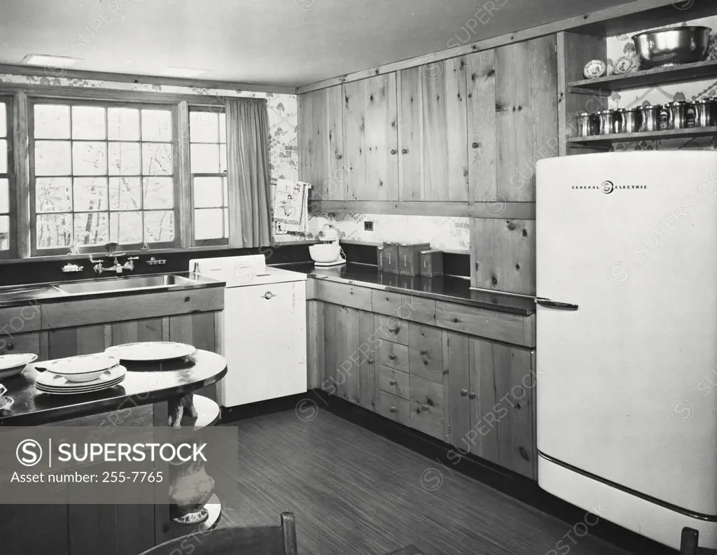 Vintage photograph. Interior of a kitchen
