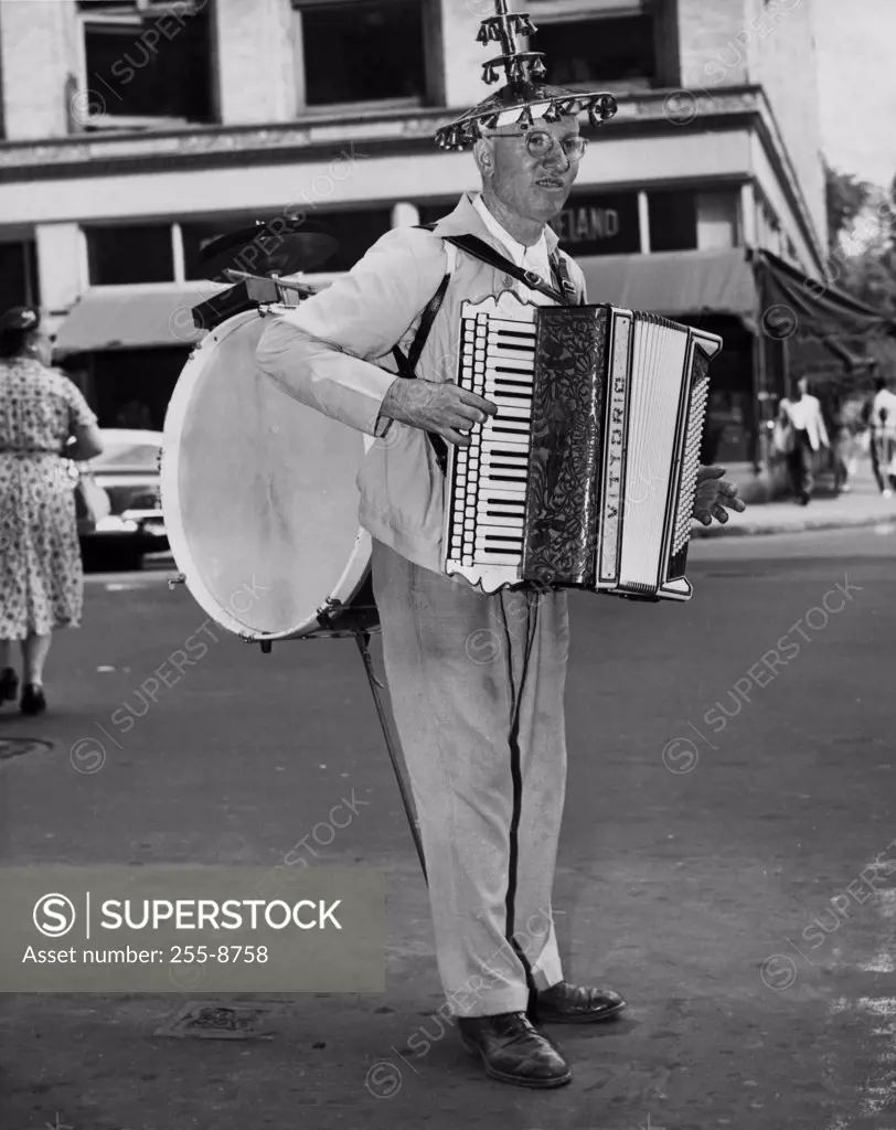 One man band performing on street