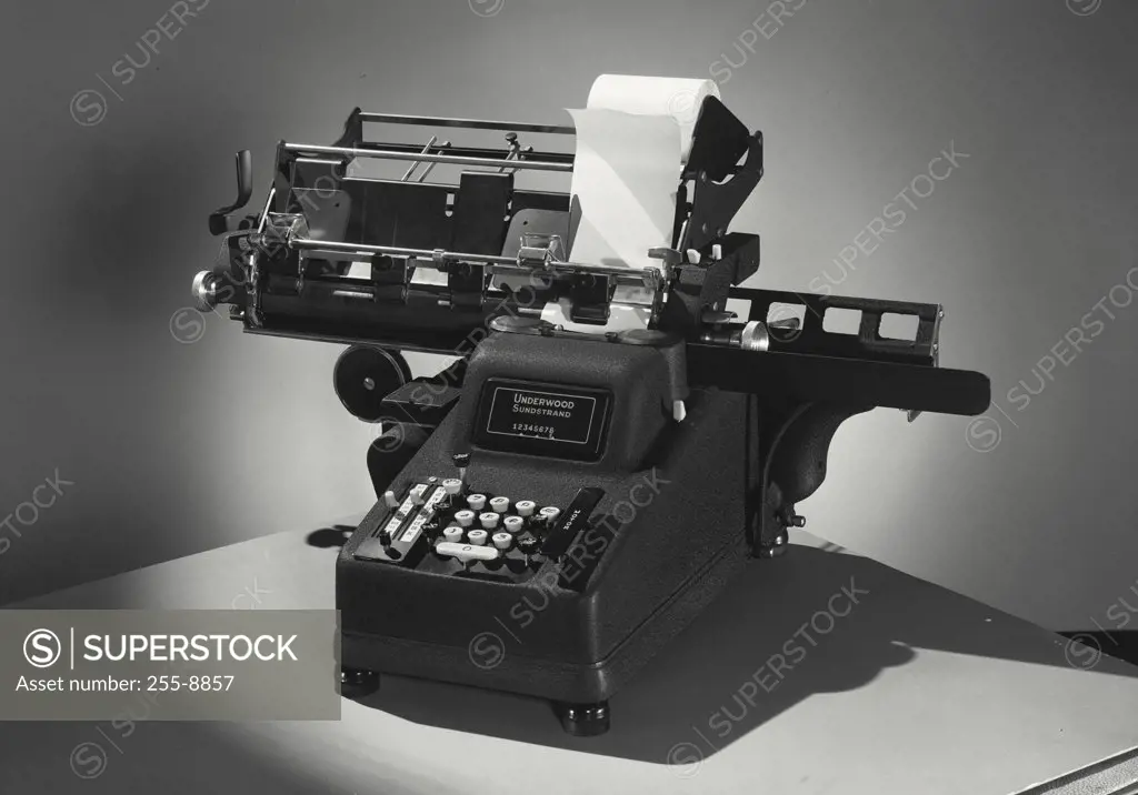 Vintage photograph. Close-up of an Underwood Sundstrand adding machine