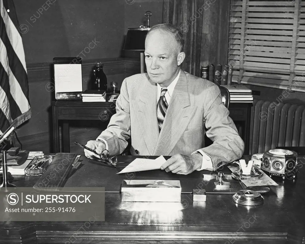 Vintage photograph. General Dwight D Eisenhower at his desk at Columbia University