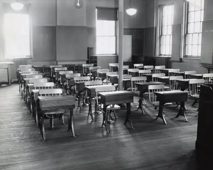 Empty chairs in a classroom
