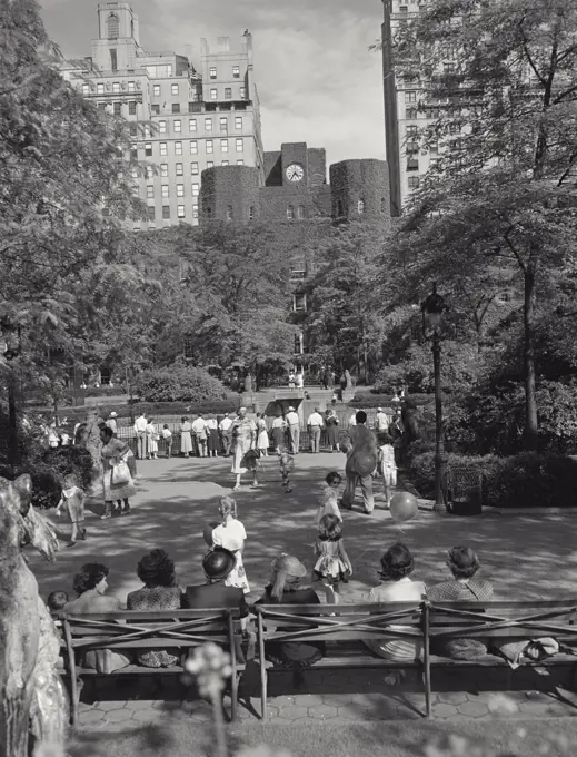 Vintage photograph. People in Central Park, New York City