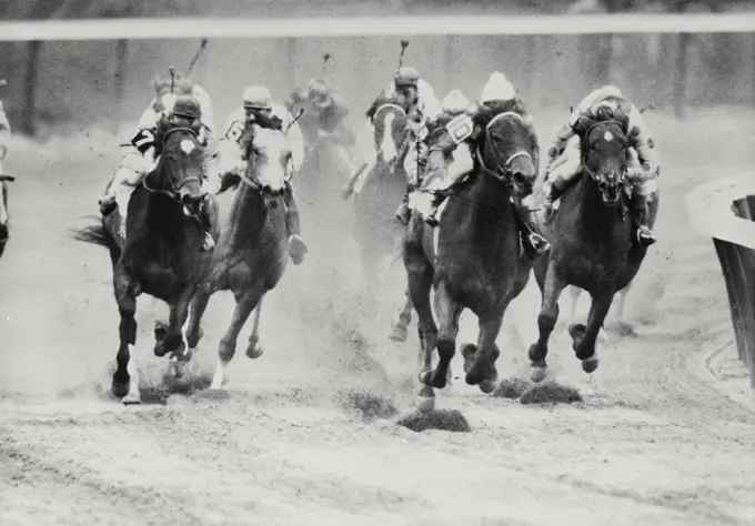 Vintage Photograph. Jockeys riding horses during race