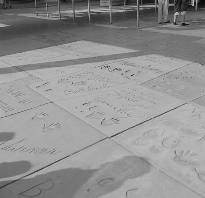 USA, California, Los Angeles, Hollywood, imprints of movie stars made in cement at Grauman's Chinese Theatre on Hollywood Boulevard