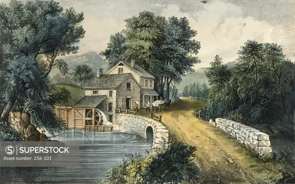 The Roadside Mill 1870 Currier & Ives (1834 -1907 American) Lithograph