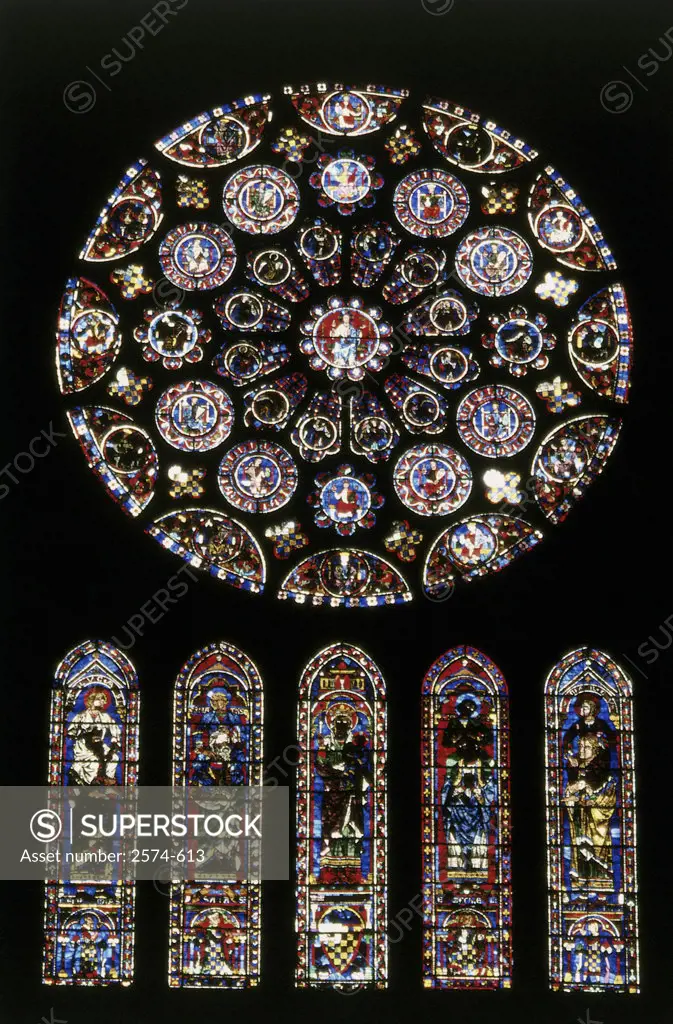 Rose window of south facade of a cathedral, Chartres Cathedral, Chartres, France