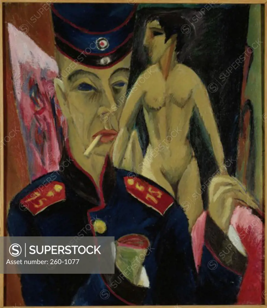Self Portrait as a Soldierby Ernst Ludwig Kirchner, oil on canvas, 1915, 1880-1938, USA, Ohio, Oberlin College, Allen Memorial Art Museum