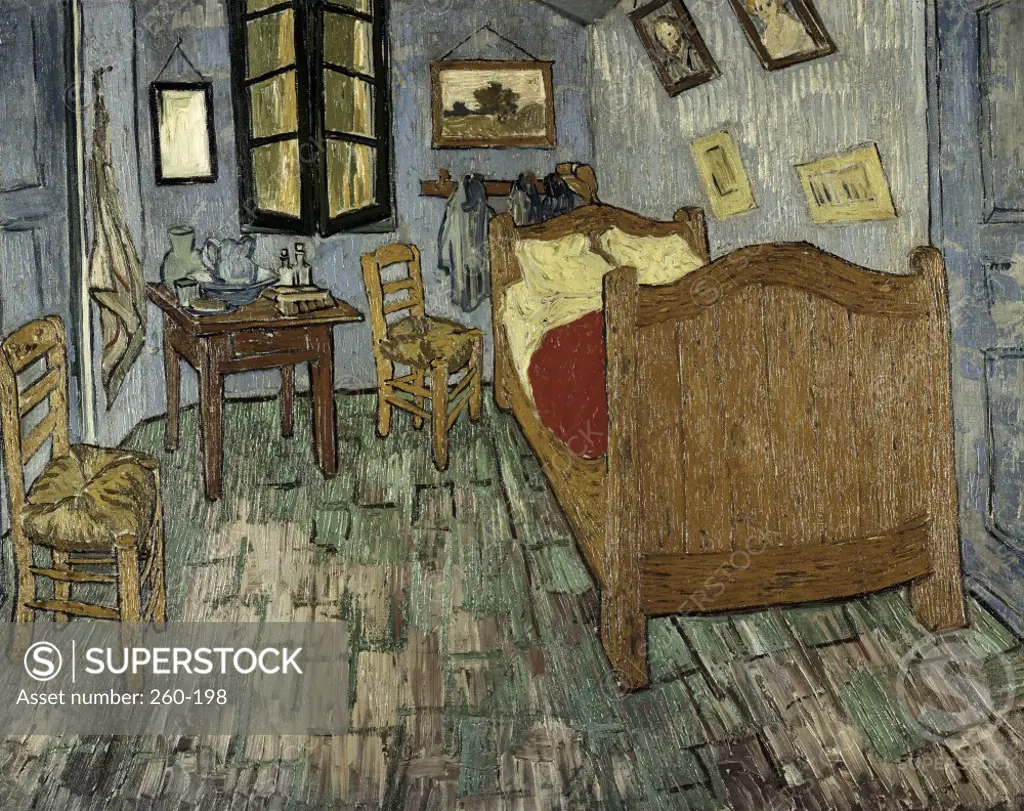 Vincent's Bedroom in Arles 1889 Vincent van Gogh (1853-1890 Dutch)  Oil on canvas Art Institute of Chicago, Illinois, USA