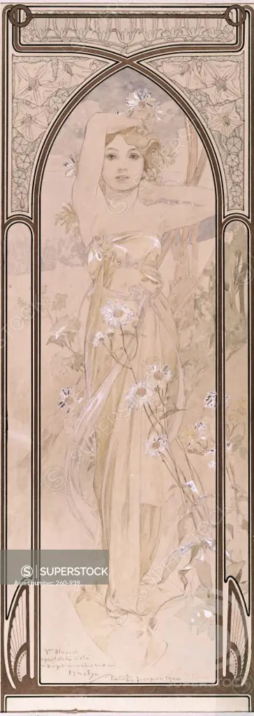 Title Unknown (Woman & Daises) 1900 Alphonse Mucha (1860-1939 Czech) 