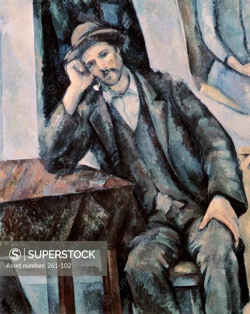 Man Smoking a Pipe 1895-1900 Paul Cezanne (1839-1906 French) Oil on Canvas Pushkin Museum of Fine Arts, Moscow, Russia