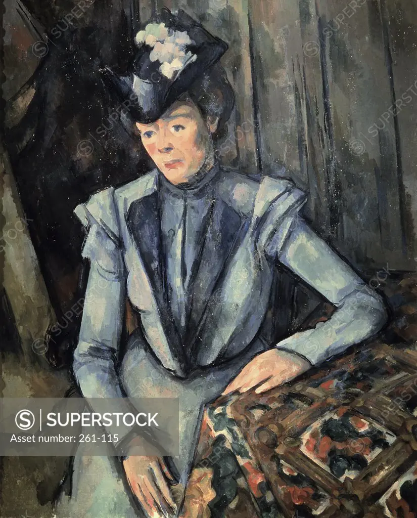 The Woman in Blue 1902-1906 Paul Cezanne (1839-1906 French) Oil on canvas Pushkin Museum of Fine Arts, Moscow, Russia