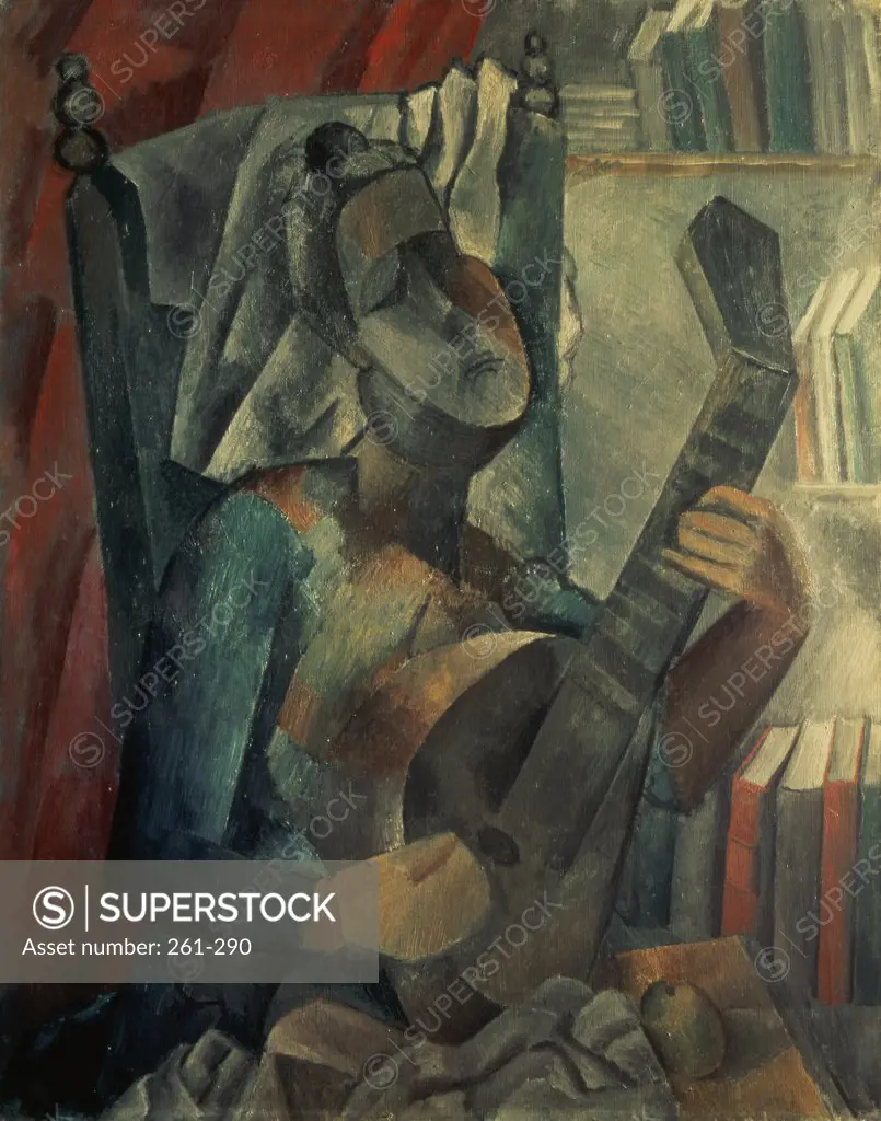 Woman with a Mandolin by Pablo Picasso, 1909, 1881-1973, Russia, St. Petersburg, Hermitage Museum