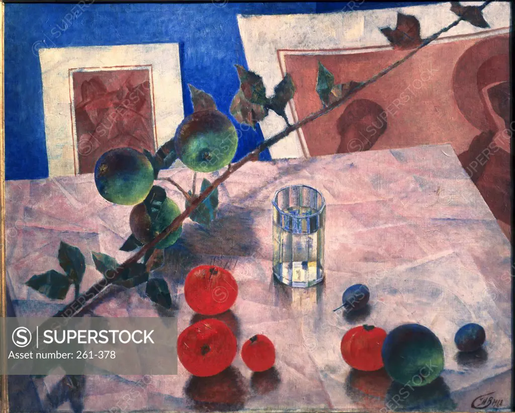 Still Life in Pink, Branch of an Apple Tree  1918  Kuzma Petrov-Vodkin (1878-1939/Russian)  Tretiakov Gallery, Moscow  