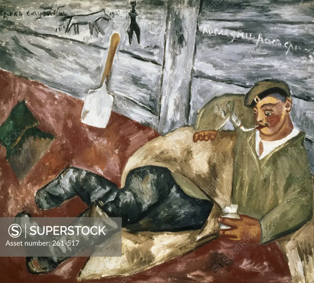 The Soldier's Relaxation by Mihajl Fedorovic Larionov, oil on canvas, 1911, 1881-1964, Russia, Moscow, Tretyakov Gallery