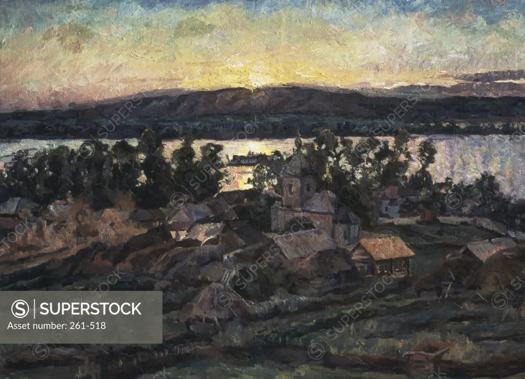 Sunset by Aristarh Vasil'evic Lentulov, oil on canvas, 1882-1943, Russia, Moscow, Tretyakov Gallery