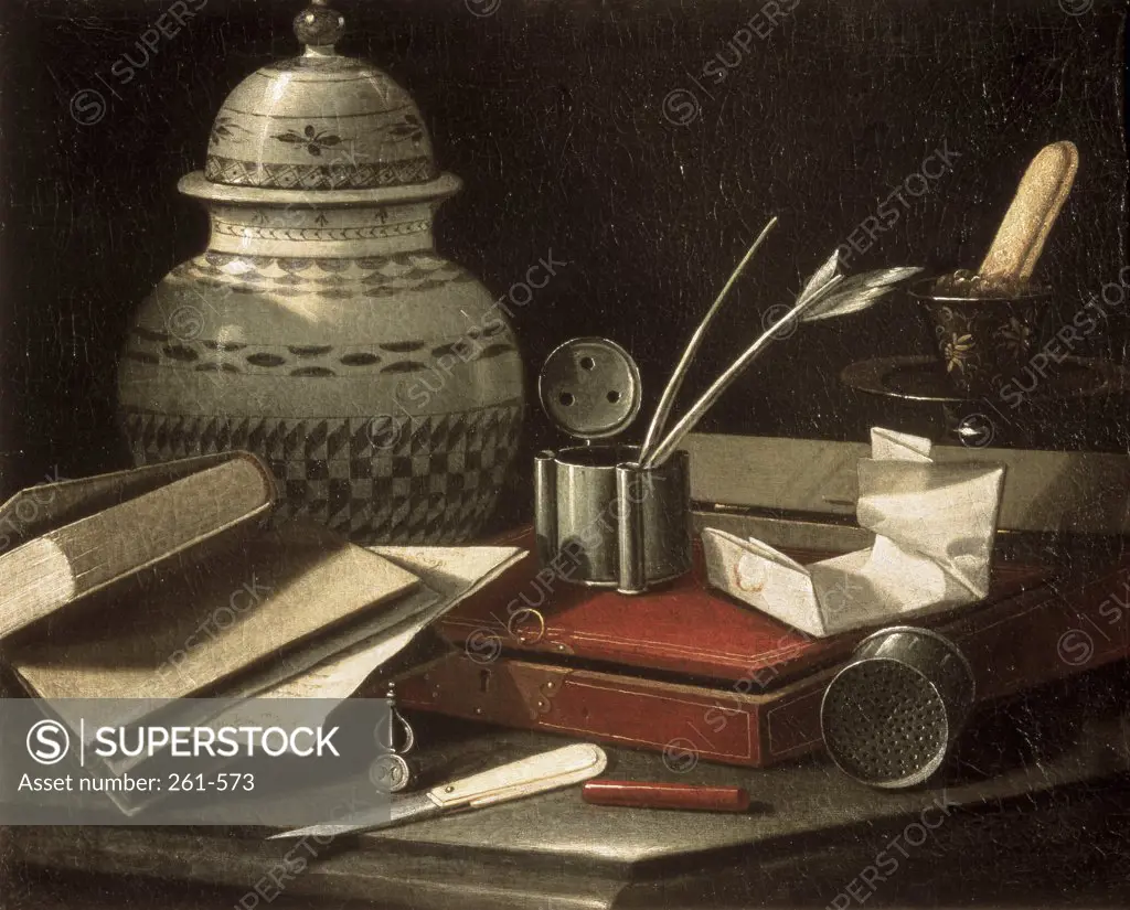 Still Life with Writing Accessories 1710 Cristoforo Monari (d.1720 Italian) Pushkin Museum of Fine Arts, Moscow, Russia