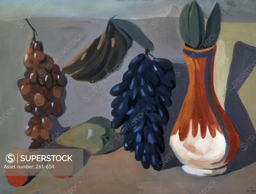 Still Life with Grapes by Martiros Sergeevic Sar'jan,  (1880-1972 ),  Russia,  Moscow,  Tretyakov Gallery