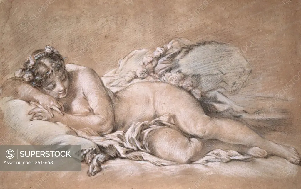 A Young Girl Sleeping  1758 Francois Boucher (1703-1770/French)  Charcoal and chalk  Pushkin Museum of Fine Arts, Moscow  