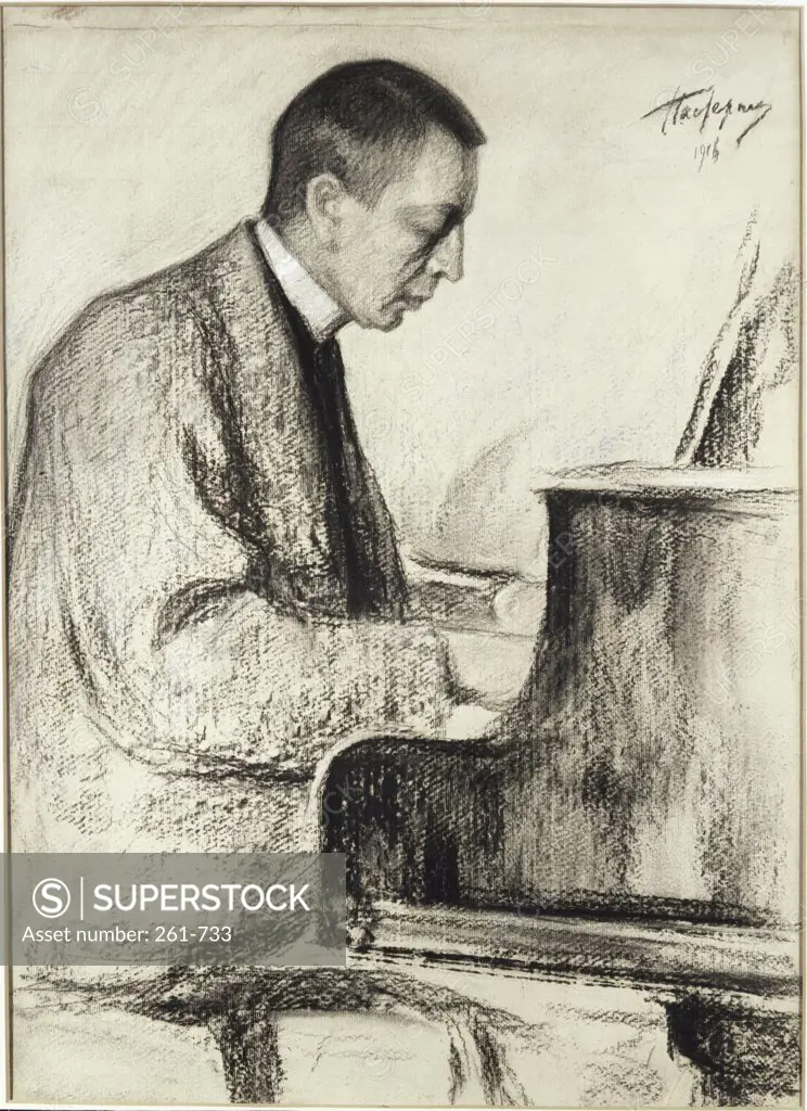 Portrait of S. Rachmaninov by Leonid Osipovic Pasternak, 1916, 1862-1945, Russia, Moscow, Tretyakov Gallery