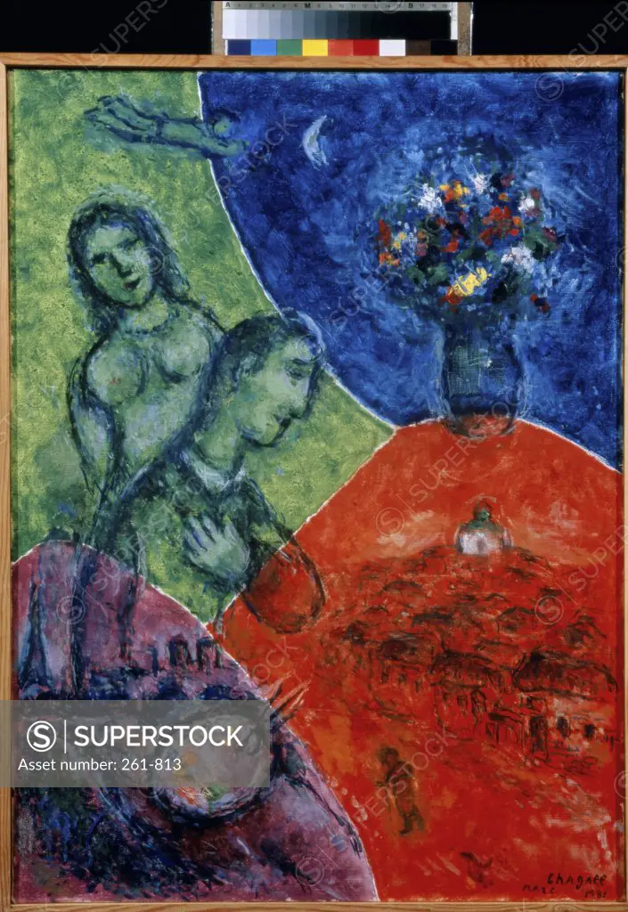 Self-Portrait with a Bouquet by Marc Chagall, 1981, 1887-1985, Private Collection