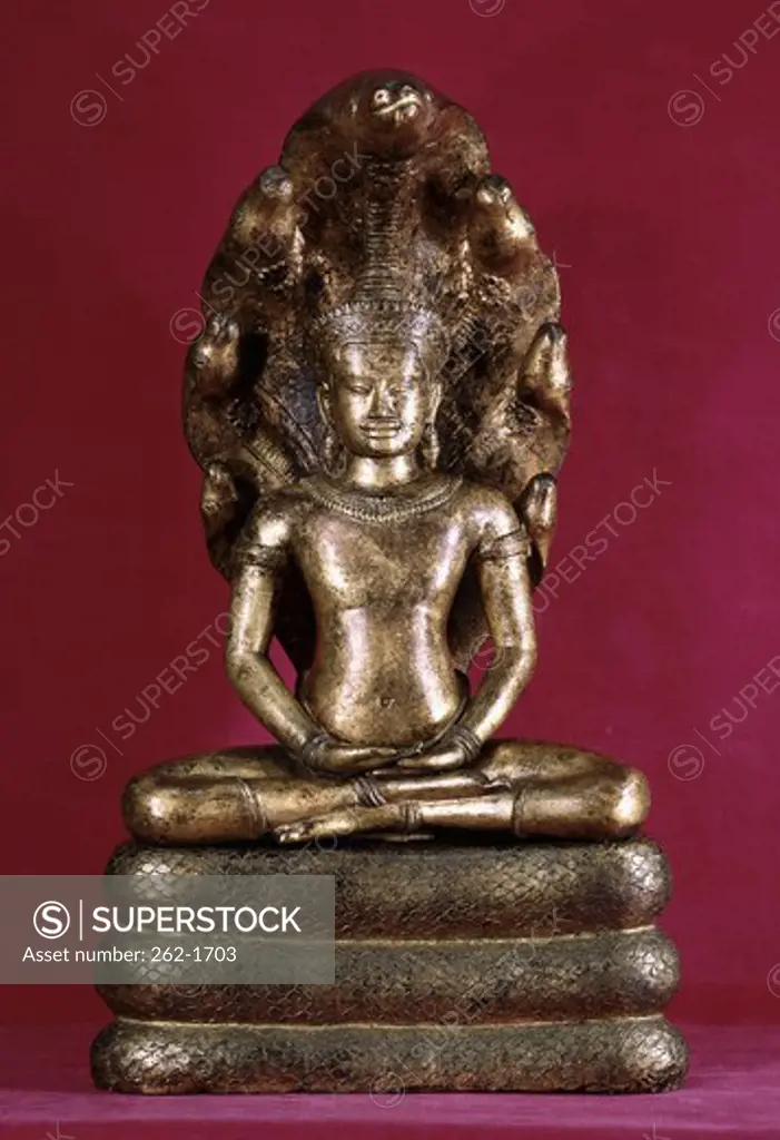 Buddha Sheltered by the Cobra (Style of Angkor Wat) Cambodian Art    12th Century Bronze Private Collection 