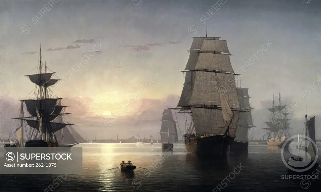 Boston Harbor, Sunset ca.1855 Fitz Hugh Lane (1804-1865 American)  Oil on canvas