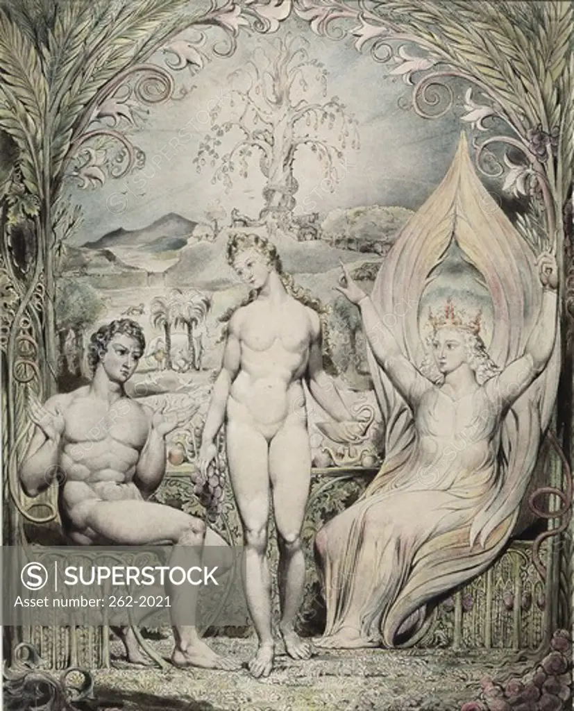 Adam, Eve and the Angel Raphael (Illustration from "Paradise Lost") William Blake (1757-1827 British) Illustration 